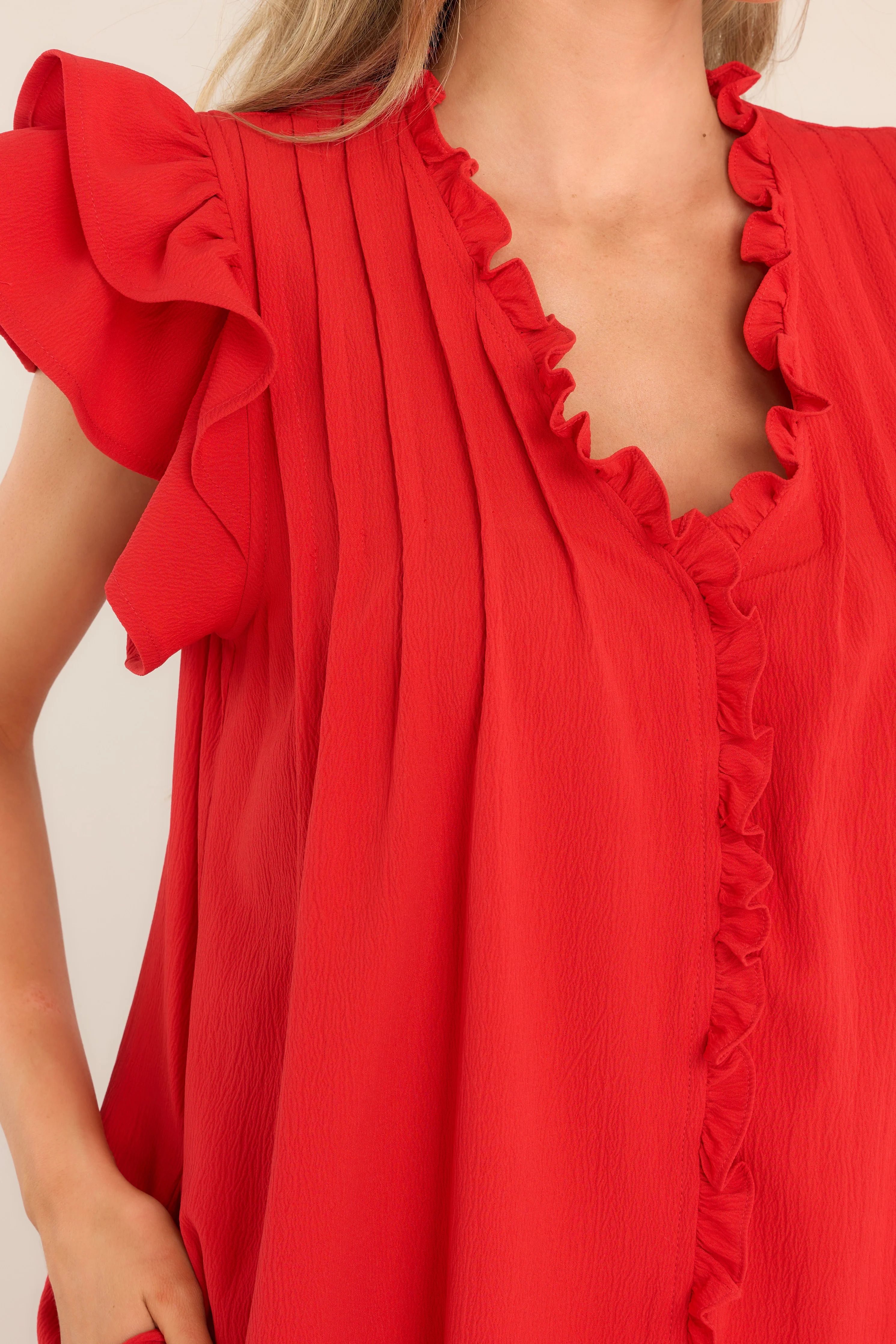 Keep Dreaming Red Flutter Sleeve Mini Dress | Red Dress 