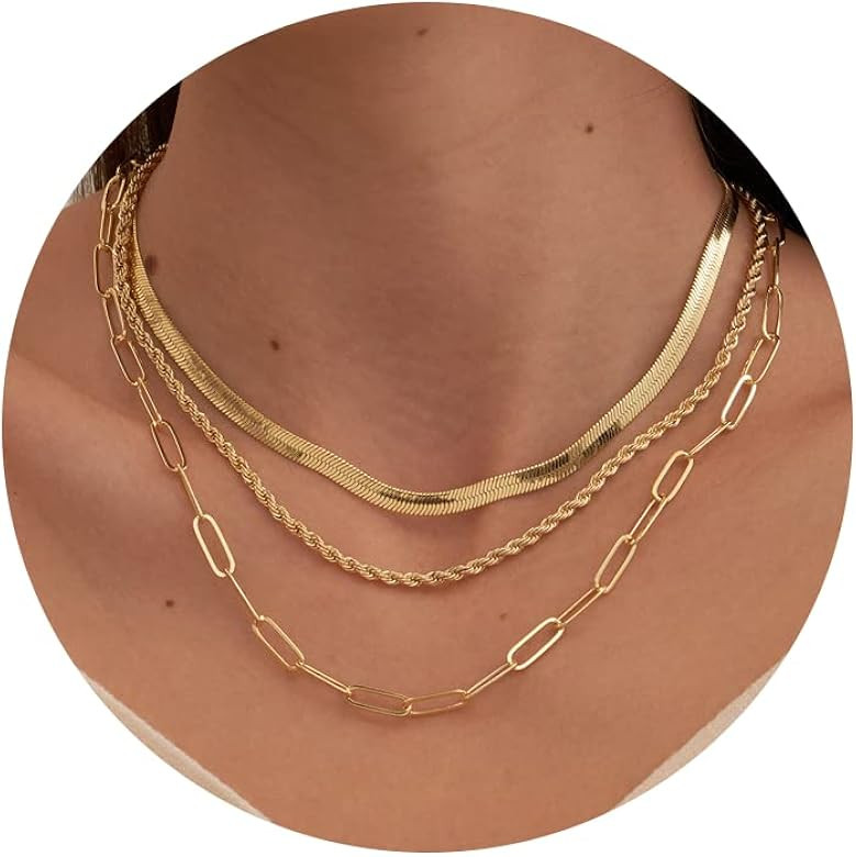CHESKY 14K Gold/Silver Plated Snake Chain Necklace Herringbone Necklace Gold Choker Necklaces for... | Amazon (US)