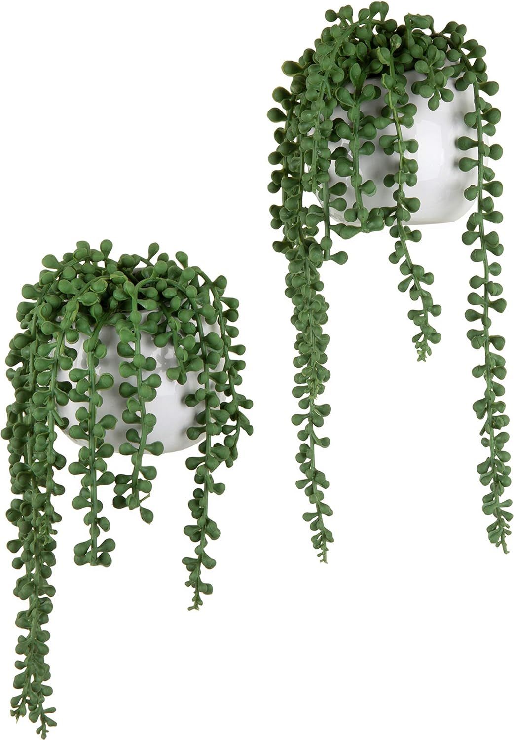 MyGift Artificial String of Pearls Plants in White Ceramic Wall-Hanging Planters, Set of 2 | Amazon (US)