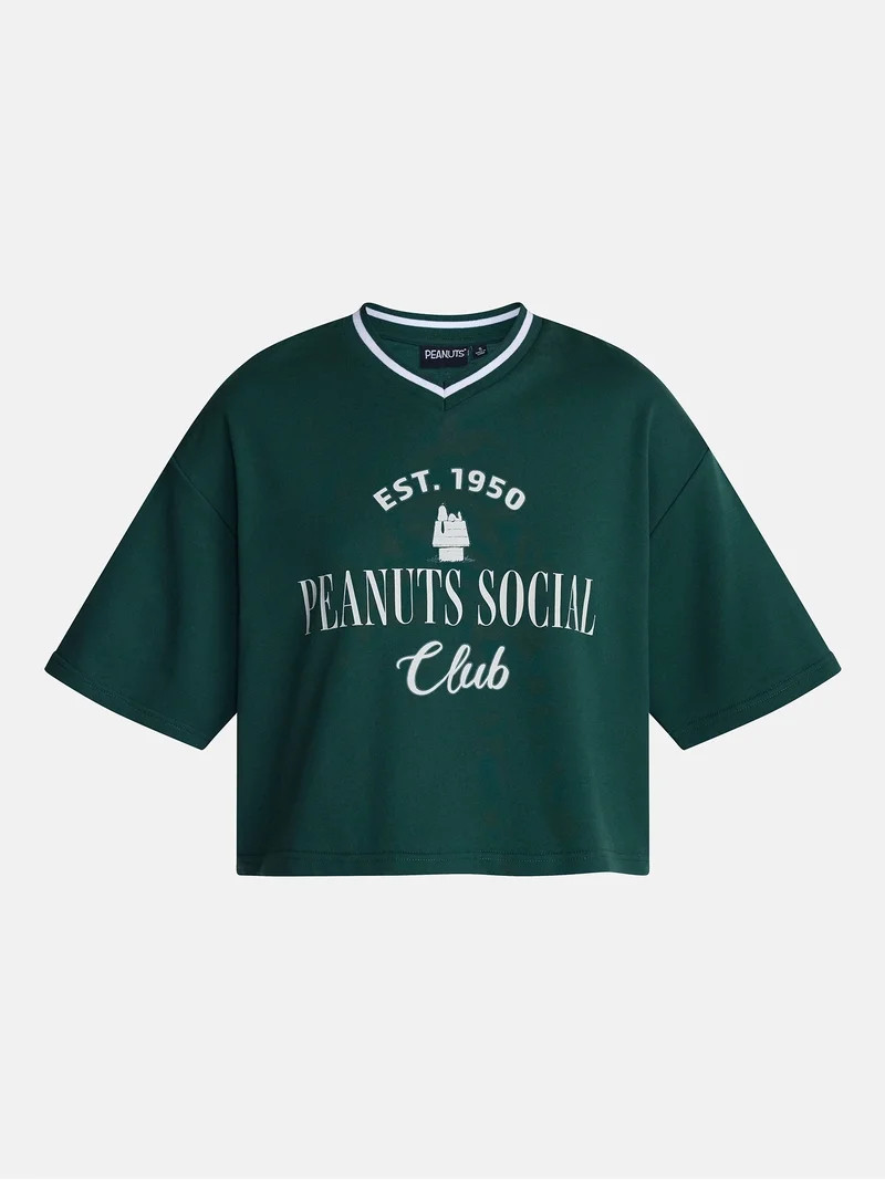 Peanuts Women's Snoopy French Terry Varsity Graphic Tee with Short Sleeves, Sizes XXS-XXL | Walmart (US)