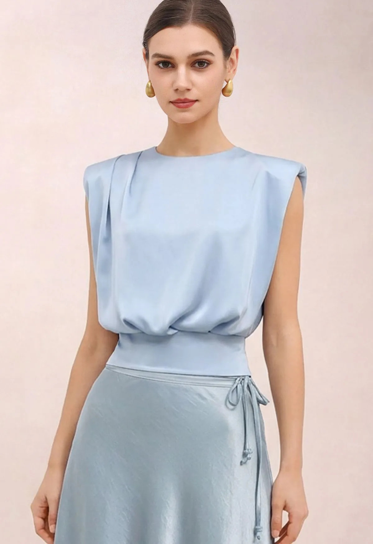 Satin Tie Back Sleeveless Top in Blue for Date Nights & Parties | Chicwish