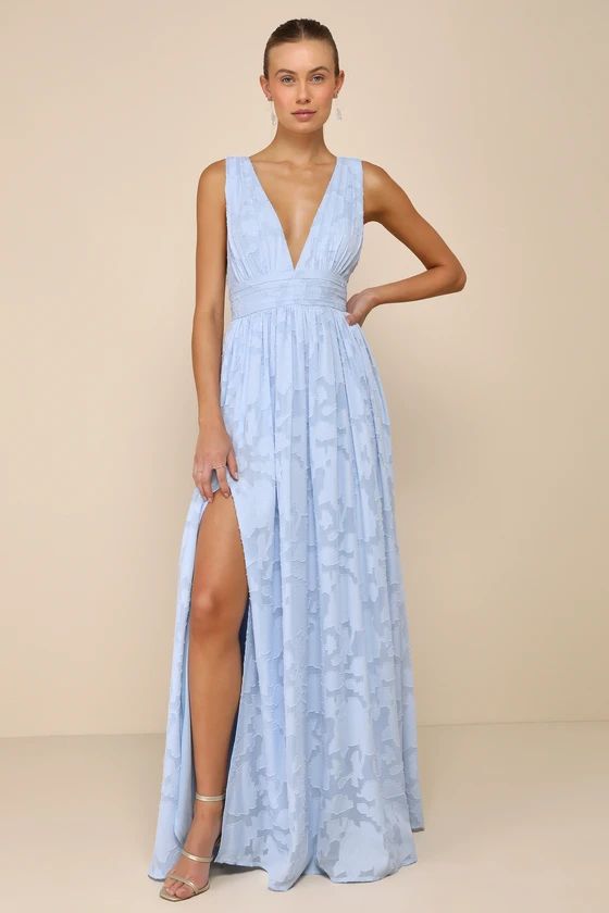 Sweet Sophistication Light Blue Burnout Floral Maxi Dress | Lulus