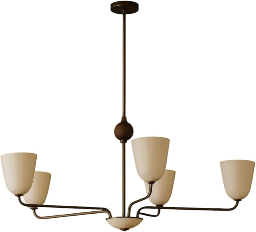 Mid-Century Modern Brass Chandelier \u2013 Shade Pendant 5 Arm Chandelier Light | Amazon (US)