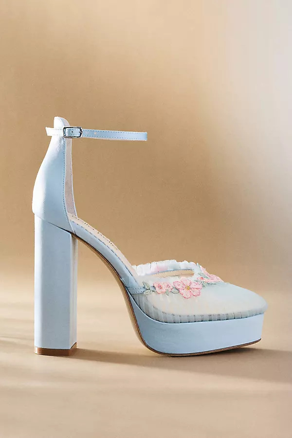 Bella Belle Monica Blue Tulle Floral Platform Heels | Anthropologie (US)