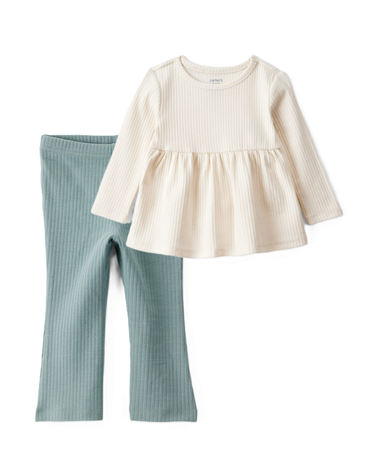Toddler Girl 2-Piece White Peplum Top & Green Flare Leggings Set - Cream/Green | Carter's Inc