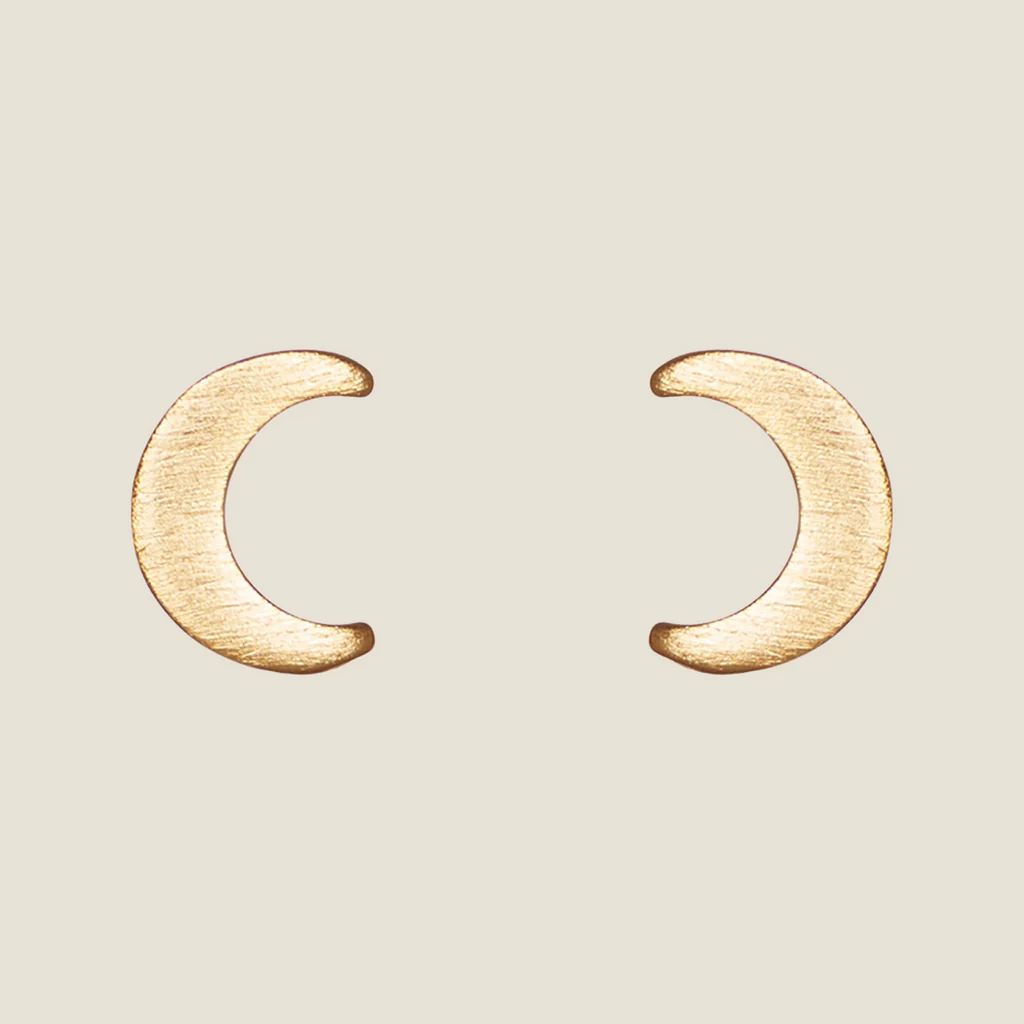 Gold Crescent Studs | Nickel and Suede