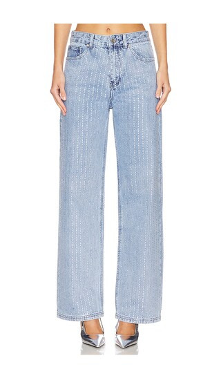 Zoe Slim Straight Jeans in Light Wash Crystals | Revolve Clothing (Global)