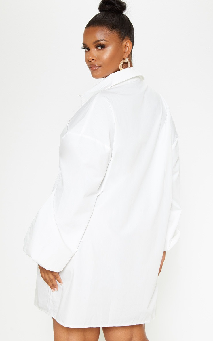 Plus White Oversized Puff Sleeve Shirt Dress | PrettyLittleThing US