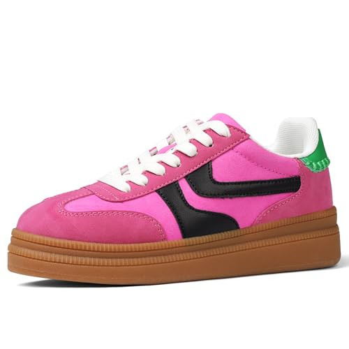 Lovee Cosee Pink Platform Sneakers for Women Lace up Pink Tennis Shoes Gum Sole Walking Dressy Comfortable Casual Fashion Retro Sneakers Vintage School Shoes Street Style Size 9.5 | Amazon (US)