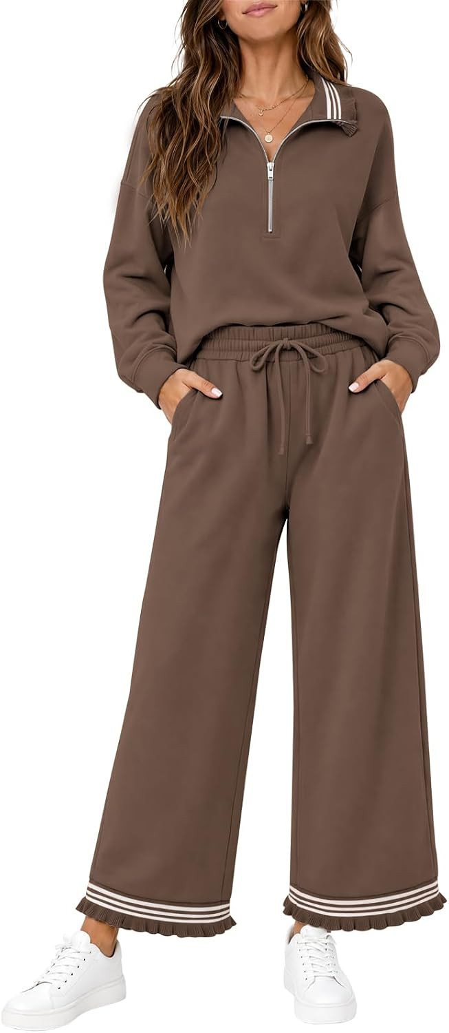 Womens 2 Piece Outfits Sweatsuit Lounge Sets Ruffle Tracksuits | Amazon (US)