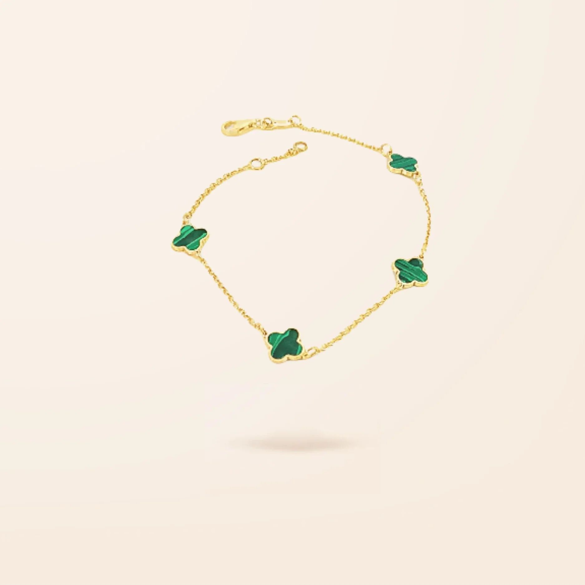 14K Gold Malachite Clover Bracelet | Van Der Hout Jewelry
