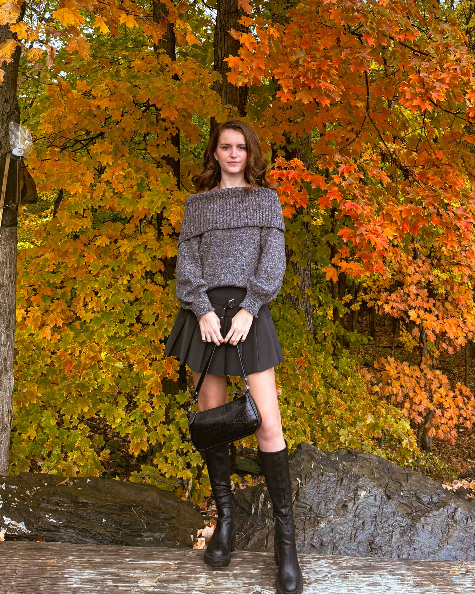 An off the shoulder sweater paired with a grey pleated mini skirt, knee high boots and a shoulder bag makes a cute fall outfit idea. 
.
.
.
.
.
.
Fall outfits | fall fashion | fall shoes | fall boots 2024 | sweater and skirt | fall sweater | grey sweater | gray sweater | knit sweater | skirt outfits | skirt and boots | fall skirt outfit | grey skirt | black boots outfit | black knee high boots | tall boots outfit | falls bags | trending bags | outfit inspo | date night outfit 

#LTKSeasonal #LTKHoliday #LTKU #LTKSaleAlert #LTKGiftGuide #LTKWorkwear #LTKTravel #LTKShoeCrush #LTKItBag 

#LTKFindsUnder100 #LTKStyleTip #LTKFindsUnder50