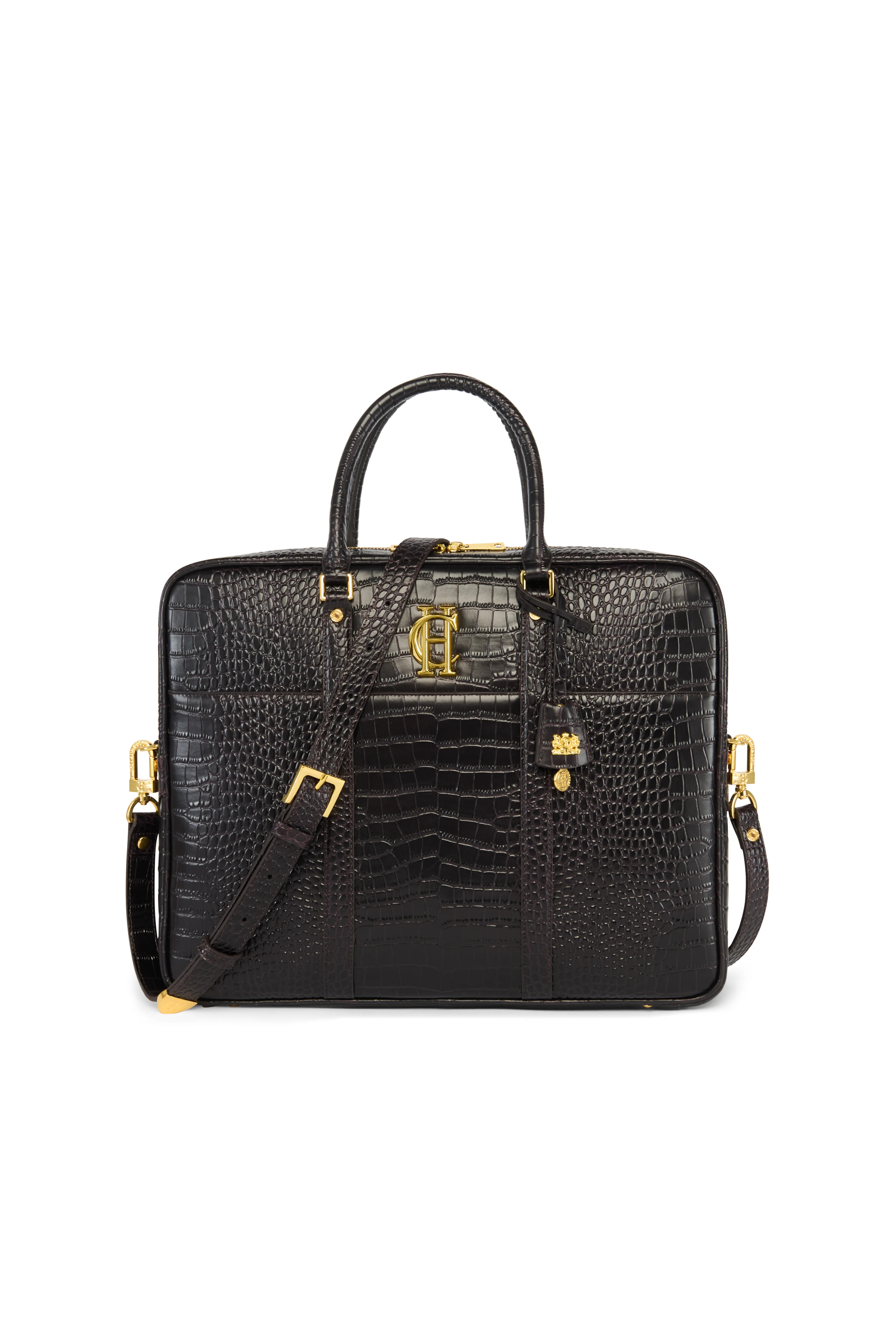 Knightsbridge Briefcase (Rich Chocolate Croc) | Holland Cooper