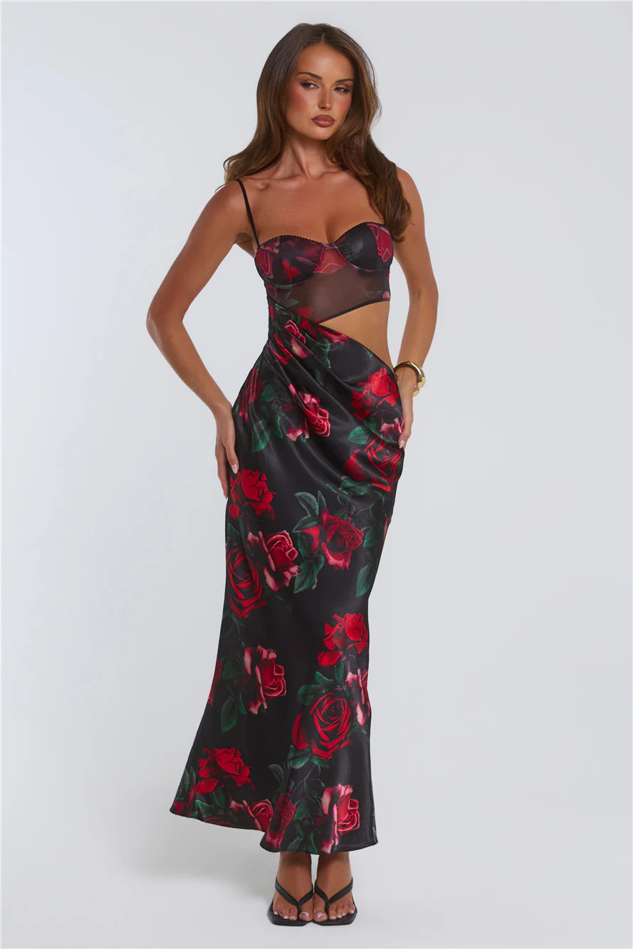 Kissed By Roses Maxi Dress Black | Hello Molly (US)