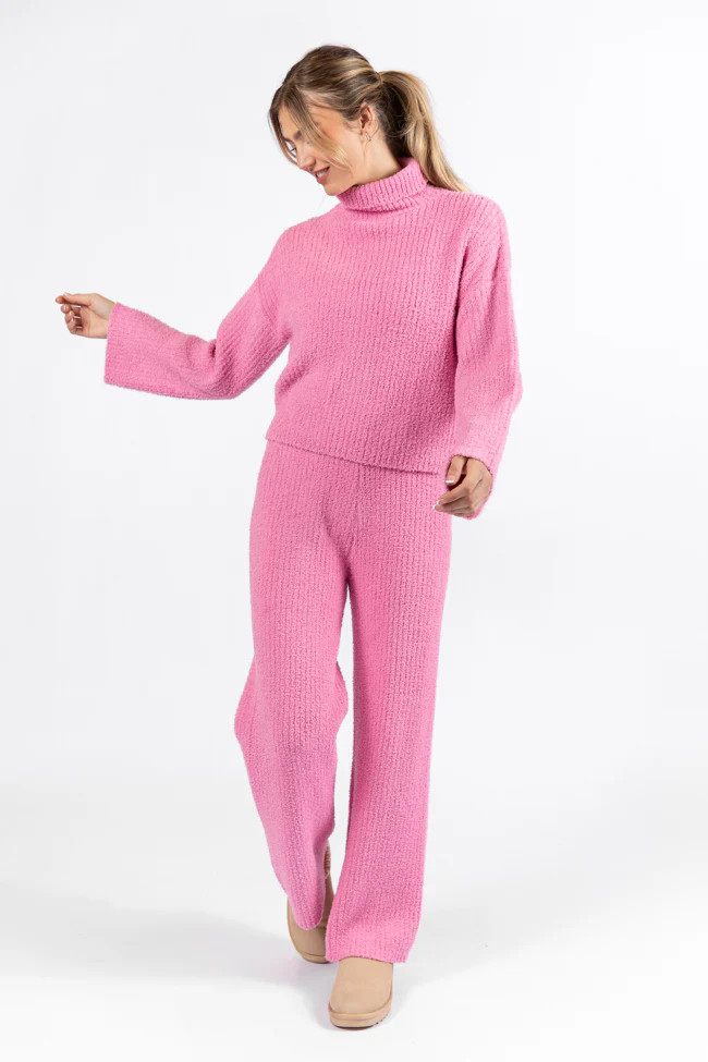 Keep It Comfy Candy Pink Fuzzy Turtleneck Sweater Set FINAL SALE | Pink Lily