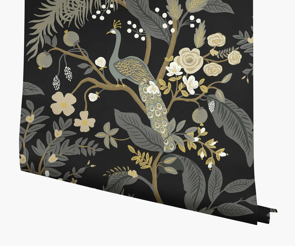 Peacock Wallpaper - Black | Rifle Paper Co.