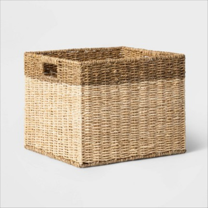 Click for more info about Large Palm Leaf and Seagrass Metal Crate White - Threshold™
