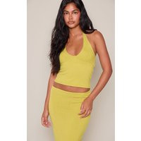 Chartreuse Halterneck Ribbed Bust Knitted Top | PrettyLittleThing US