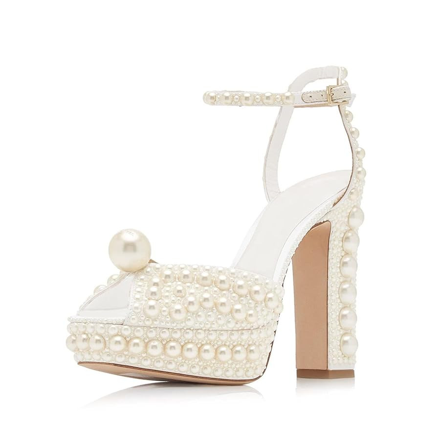 Goolita Womens Open Toe Pearl Platform Heels For Women Chunky Buckle Ankle Strap Wedding Heeled S... | Amazon (US)