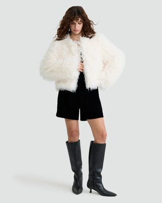 The F&F Edit Faux Fur Cropped Jacket in White | Tesco F&F