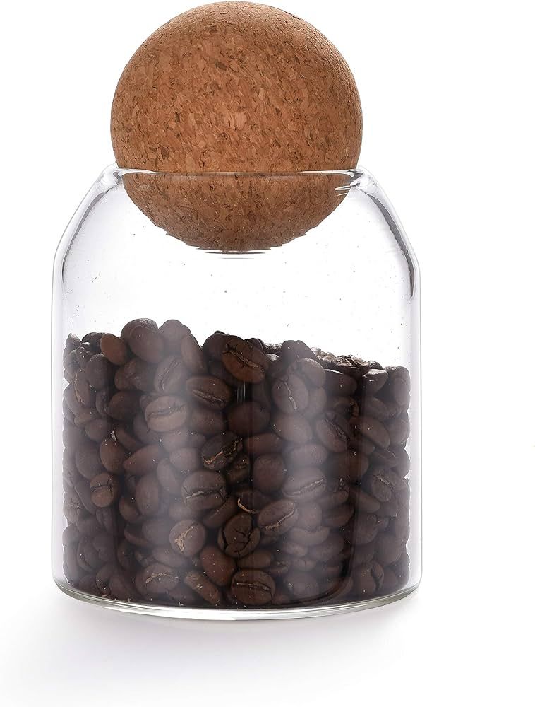 SAPHALTON 550ML/18Oz round cork glass bottle sealed jar nut storage jar coffee bean jar round tra... | Amazon (US)