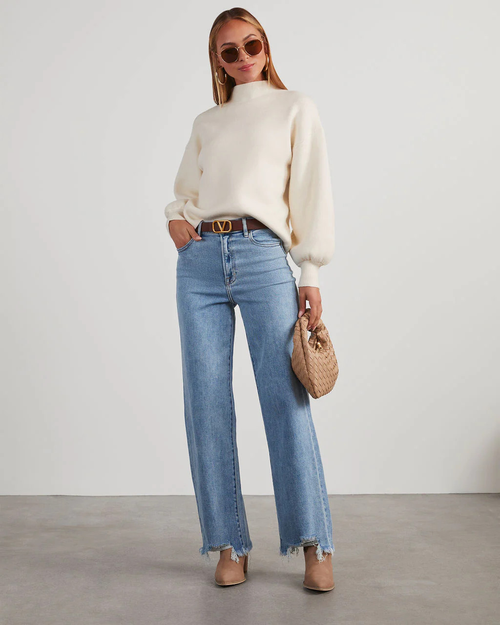 Mandy High Rise Stretch Frayed Wide Leg Jeans | VICI