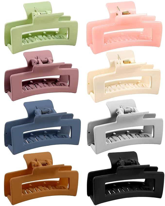 8pcs Hair Clips Set, Non-slip Hair Claw Clips 3.5 in. Acrylic Banana Rectangle Claw Clips Matte H... | Amazon (US)