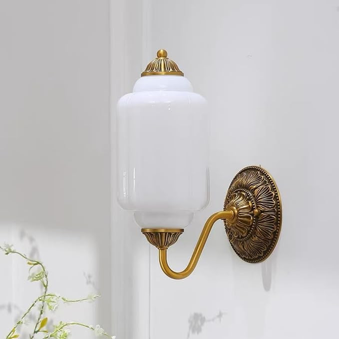 Bofea-Antique Milk Glass Wall Sconce,Brass Gold Wall Light,Mid Century Retro Sconces,Farmhouse Ba... | Amazon (US)