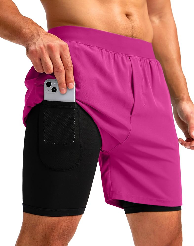 Soothfeel Men's 2 in 1 Running Shorts with 4 Pockets 5 Inch Quick Dry Gym Active Workout Athletic... | Amazon (US)