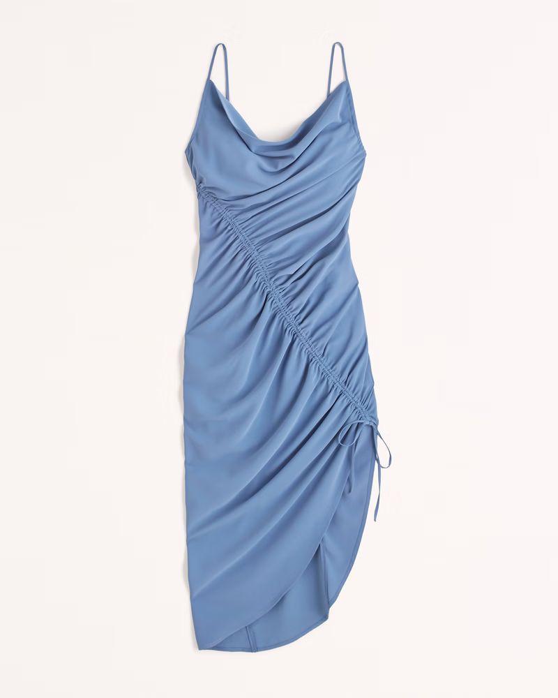Abercrombie & Fitch Women's Asymmetrical Cinched Midi Dress in Blue - Size S | Abercrombie & Fitch (US)