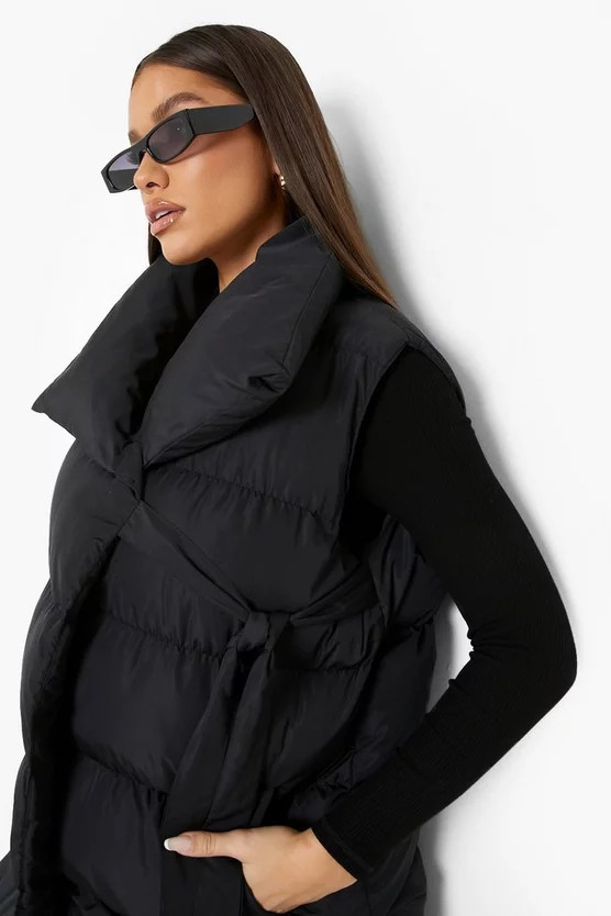 Tie Detail Wrap Duvet Vest | Boohoo.com (US & CA)