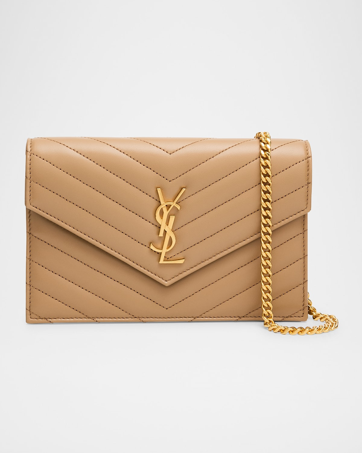 Small YSL Wallet on Chain in Quilted Leather | Neiman Marcus