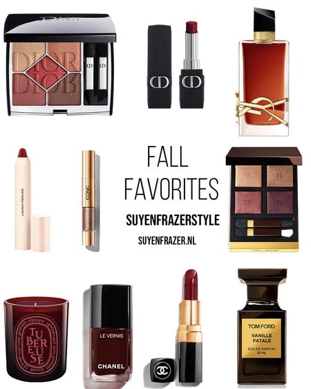 Fall makeup and beauty favorites, burgundy lipstick, nailpolish, tomford eyeshadow, perfume, candle , fall season, cozy, brown colors, warm fall colors 

#LTKSeasonal #LTKstyletip #LTKbeauty