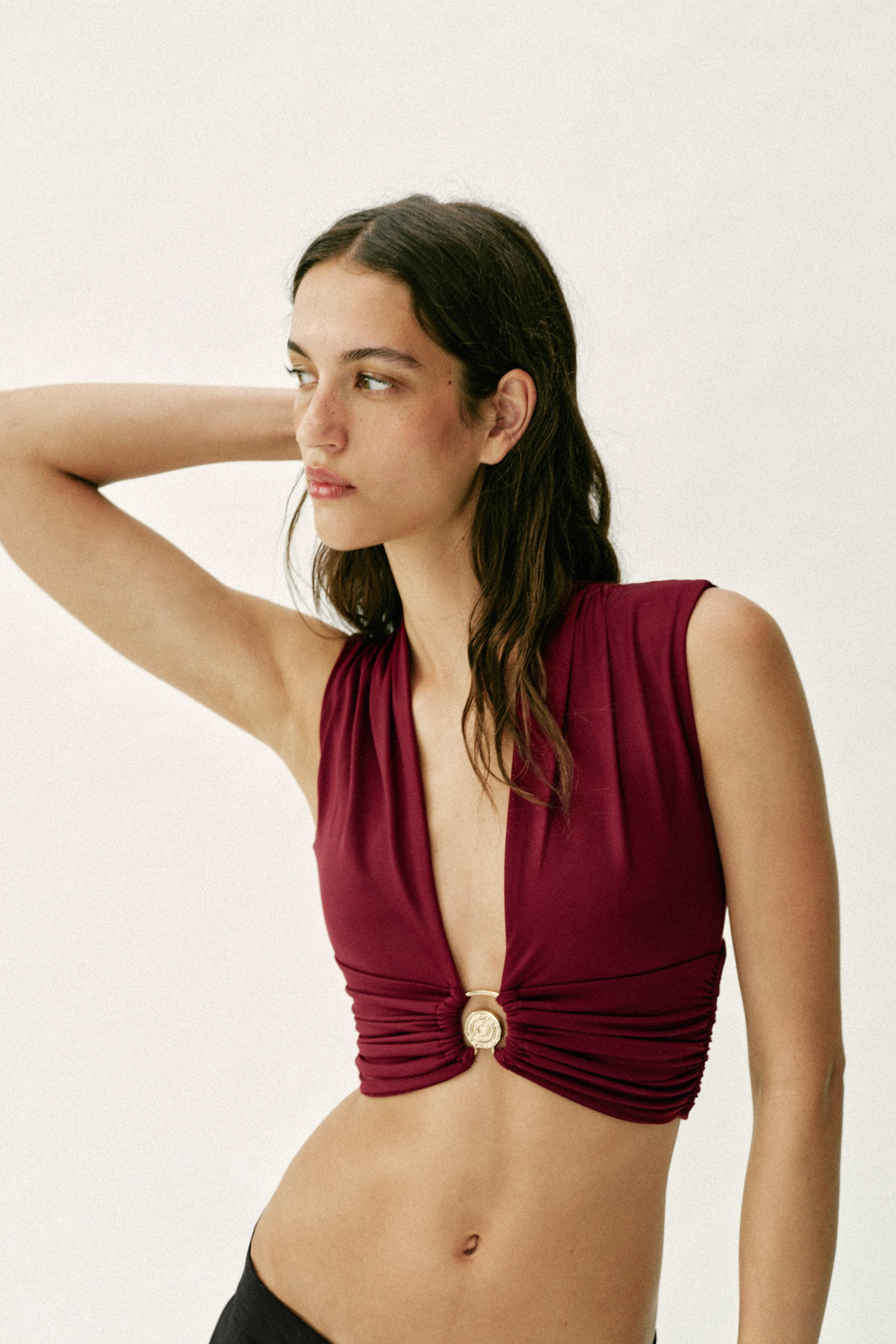 DRAPED POLYAMIDE TOP WITH METALLIC DETAIL | Zara UK