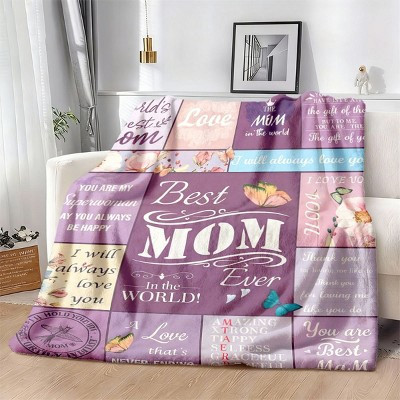 Lomsoe 1pc Best Mom Flannel Blanket - Soft Blanket Suitable for All-Season Use, Floral Butterfly & Heartfelt Messages, Mothers Day Gift. 30x40inch | Target