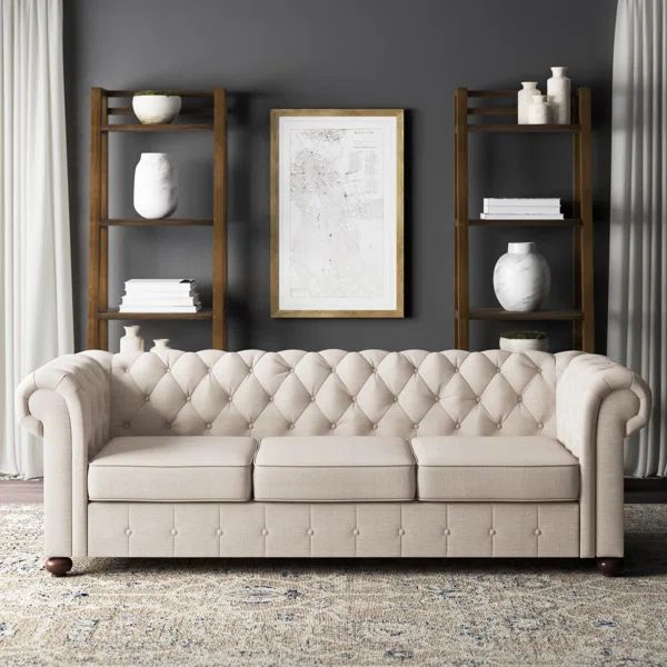 Quitaque 88'' Linen Rolled Arm Chesterfield Sofa | Wayfair North America