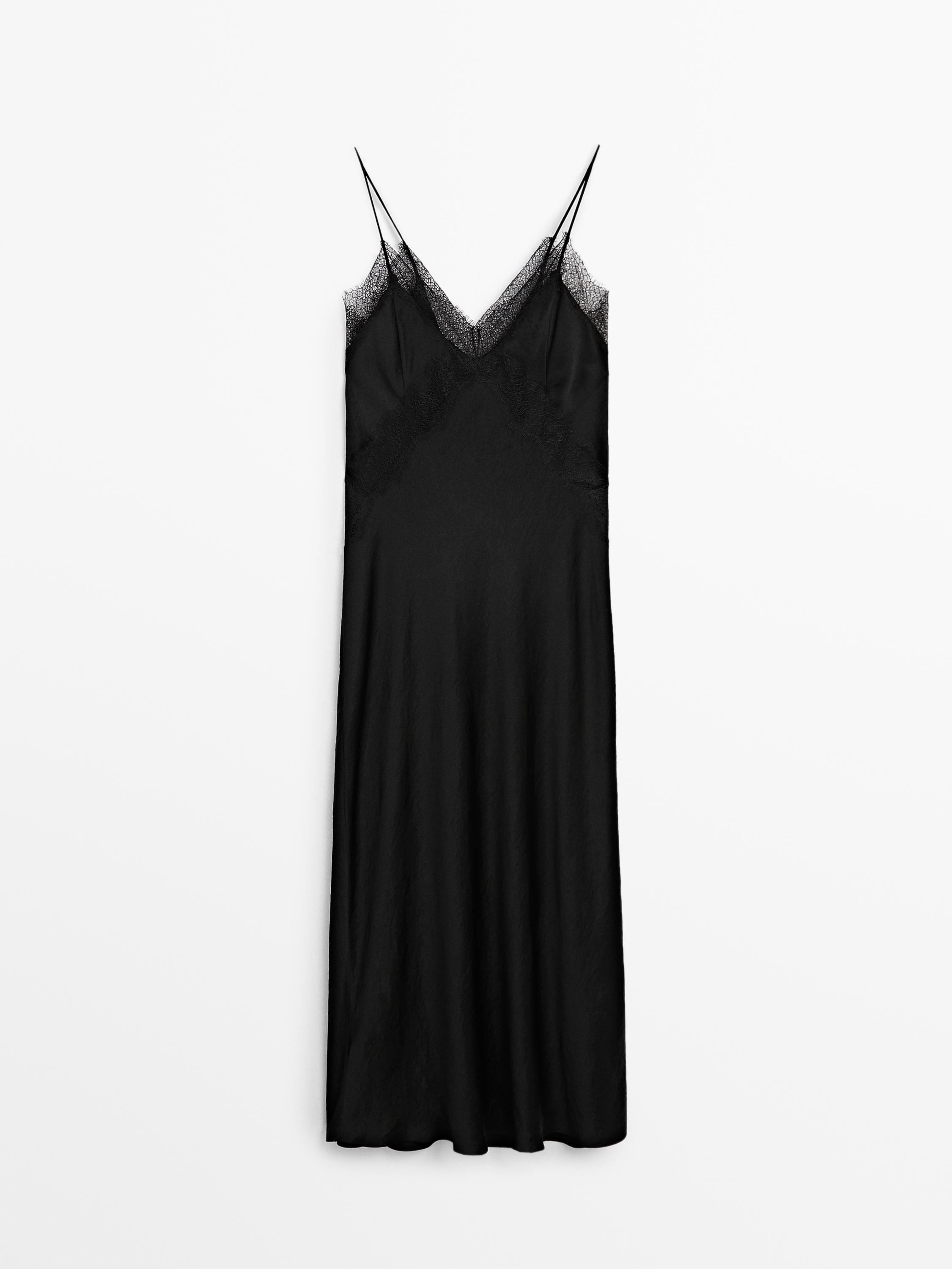 Lace midi slip dress | Massimo Dutti UK
