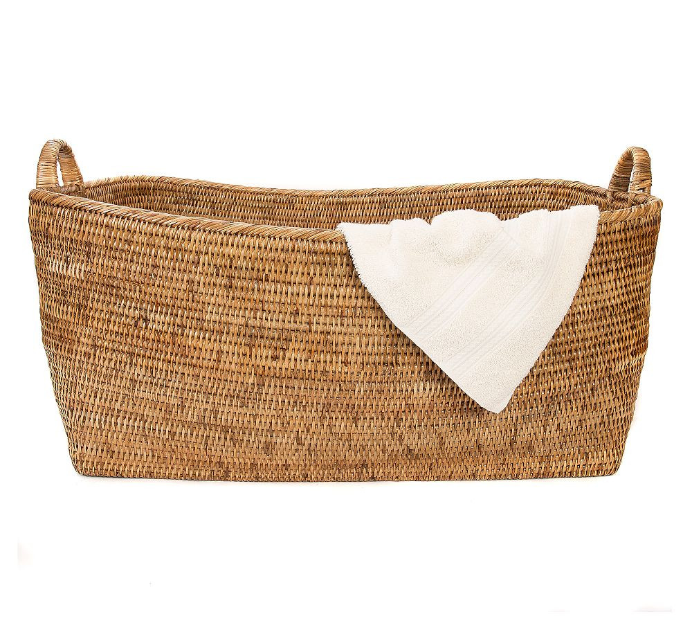 Tava Handwoven Rattan Basket With Hoop Handles | Pottery Barn (US)