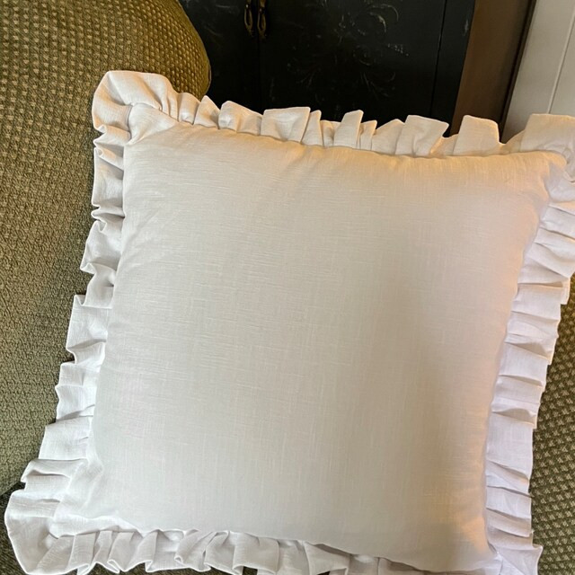 Linen Ruffle Cushion,16 Colors, Cushion Cover With Ruffles, Linen Pillow Cover, Linen Cushion Cov... | Etsy (US)