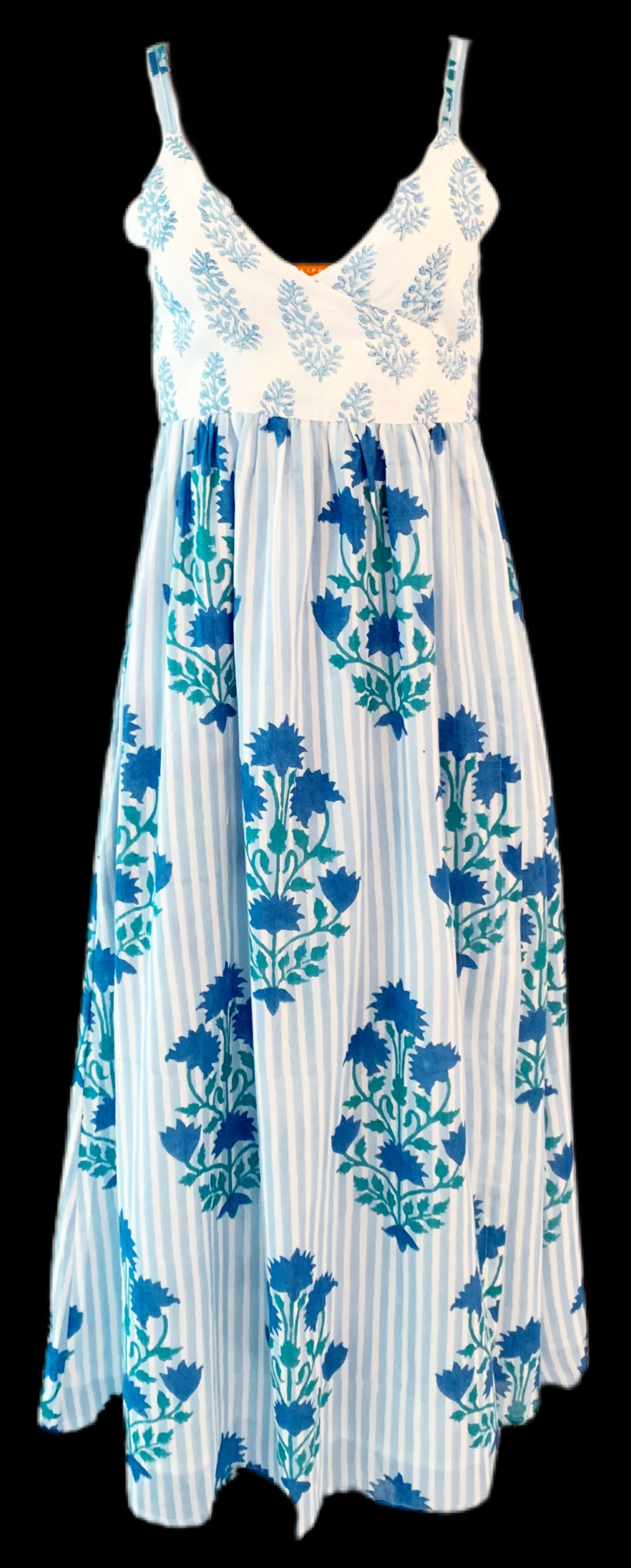 Oliphant Sleeveless Wrap Dress, Jaipur Blue Stripe | Monkee's of Mount Pleasant