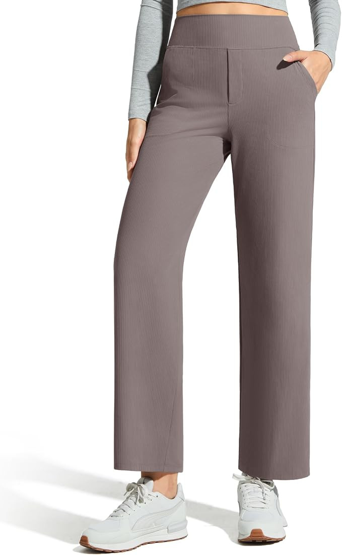 G4Free Ribbed Ankle Pants for Women 7/8 Length Wide Leg Yoga Dress Pants with Pockets Casual Work... | Amazon (US)