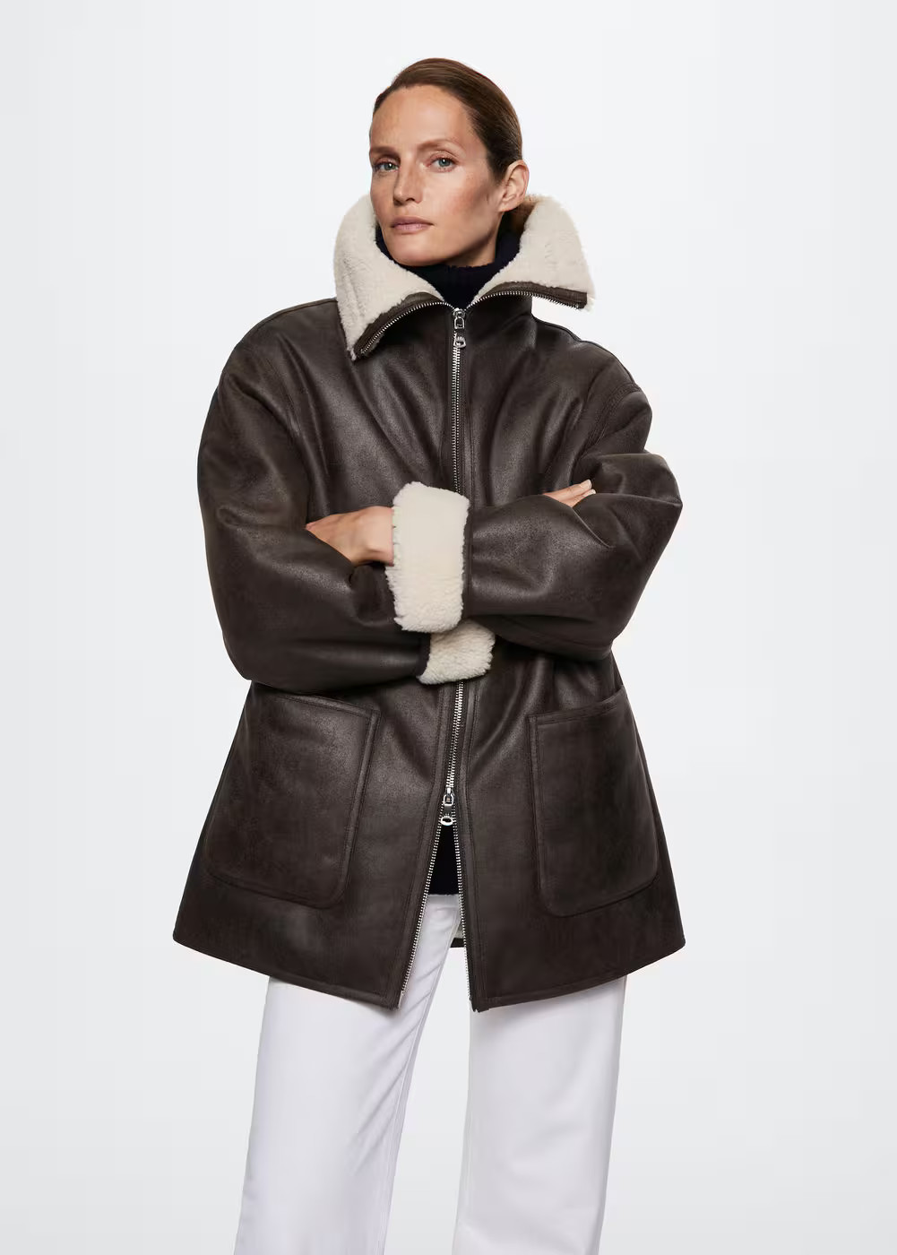 Faux shearling lining coat -  Women | Mango USA | MANGO (US)