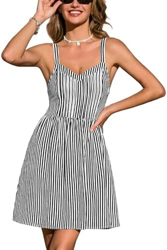 CUPSHE Women's Casual Summer Dresses Sleeveless Spaghetti Strap Striped Lightweight Mini Sundress... | Amazon (US)
