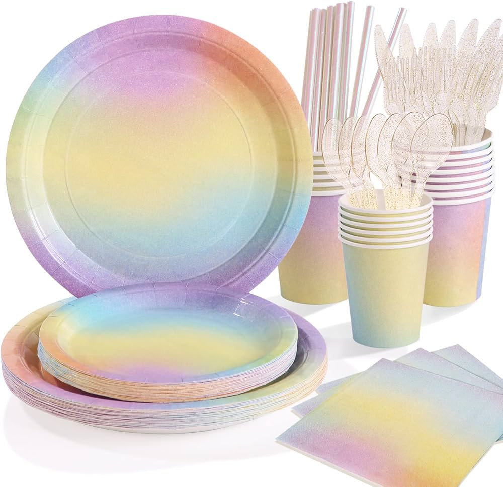 Gudvilla Purple Pastel Party Decorations Watercolor Tableware Set Pastel Plates and Napkins Party... | Amazon (US)