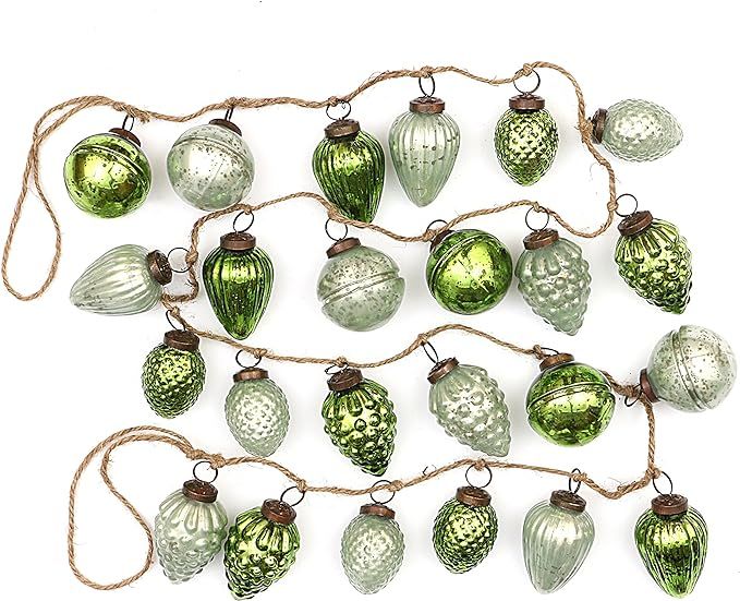 Creative Co-op Distressed Green Embossed Mercury Glass Ornament Rope String Garland | Amazon (US)