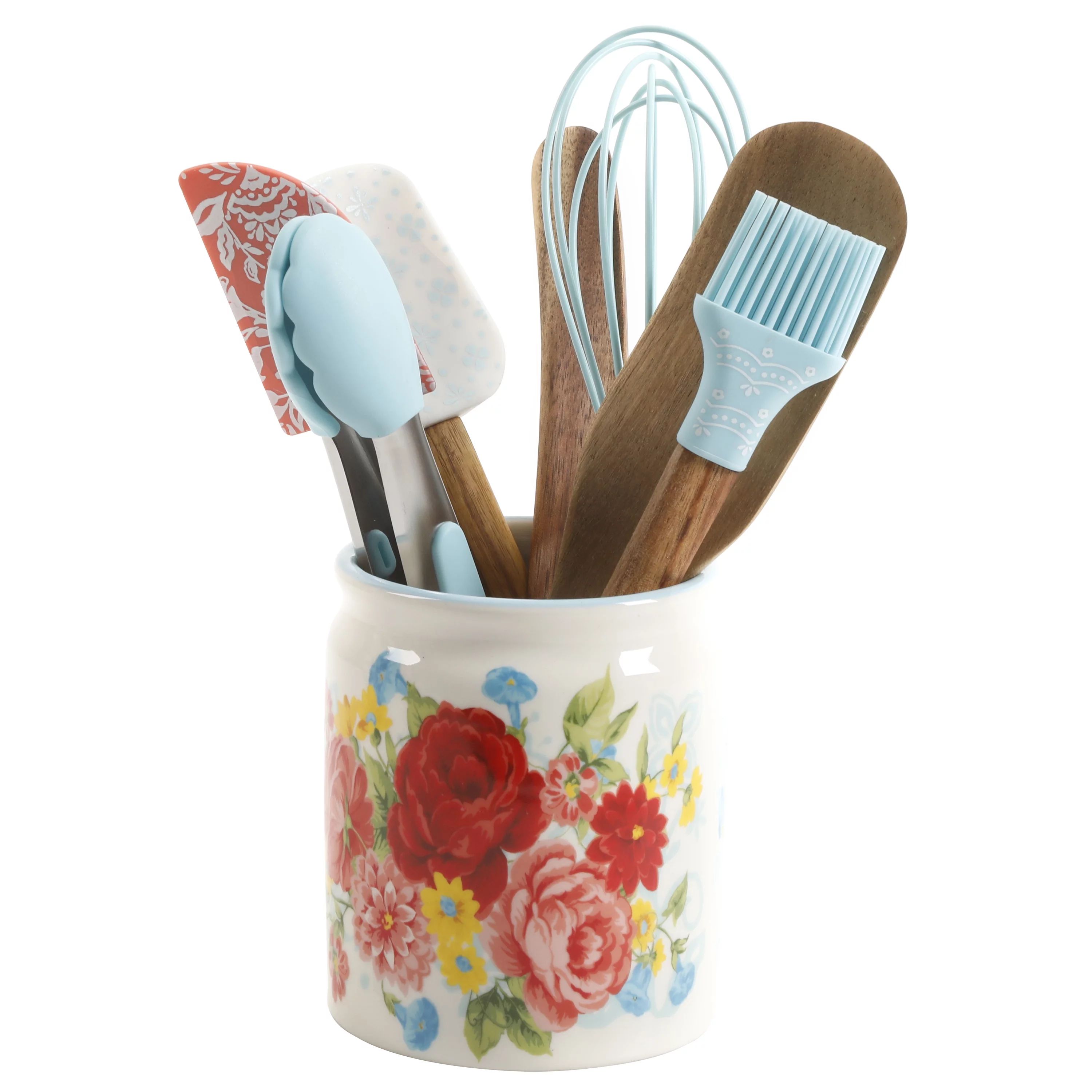 The Pioneer Woman Sweet Rose 8-Piece Mini Silicone Kitchen Tools & Ceramic Crock Set | Walmart (US)