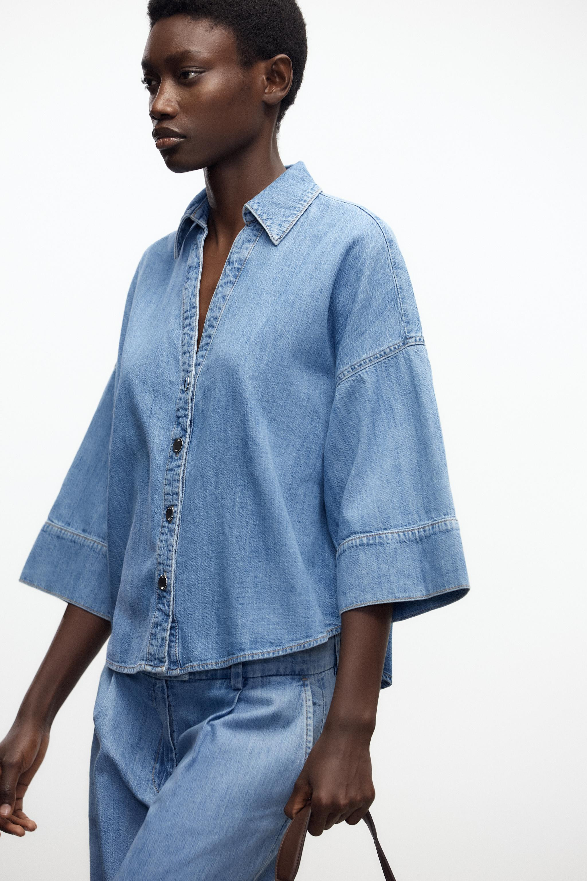 Z1975 WIDE SLEEVE DENIM SHIRT | Zara US