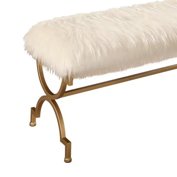 Abbyson Zoe White Faux Fur Iron Rectangle Bench - Goldbrand: Abbyson | Bed Bath & Beyond