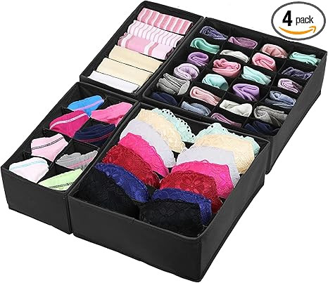 Simple Houseware Closet Underwear Organizer Drawer Divider 4 Set, Black | Amazon (US)