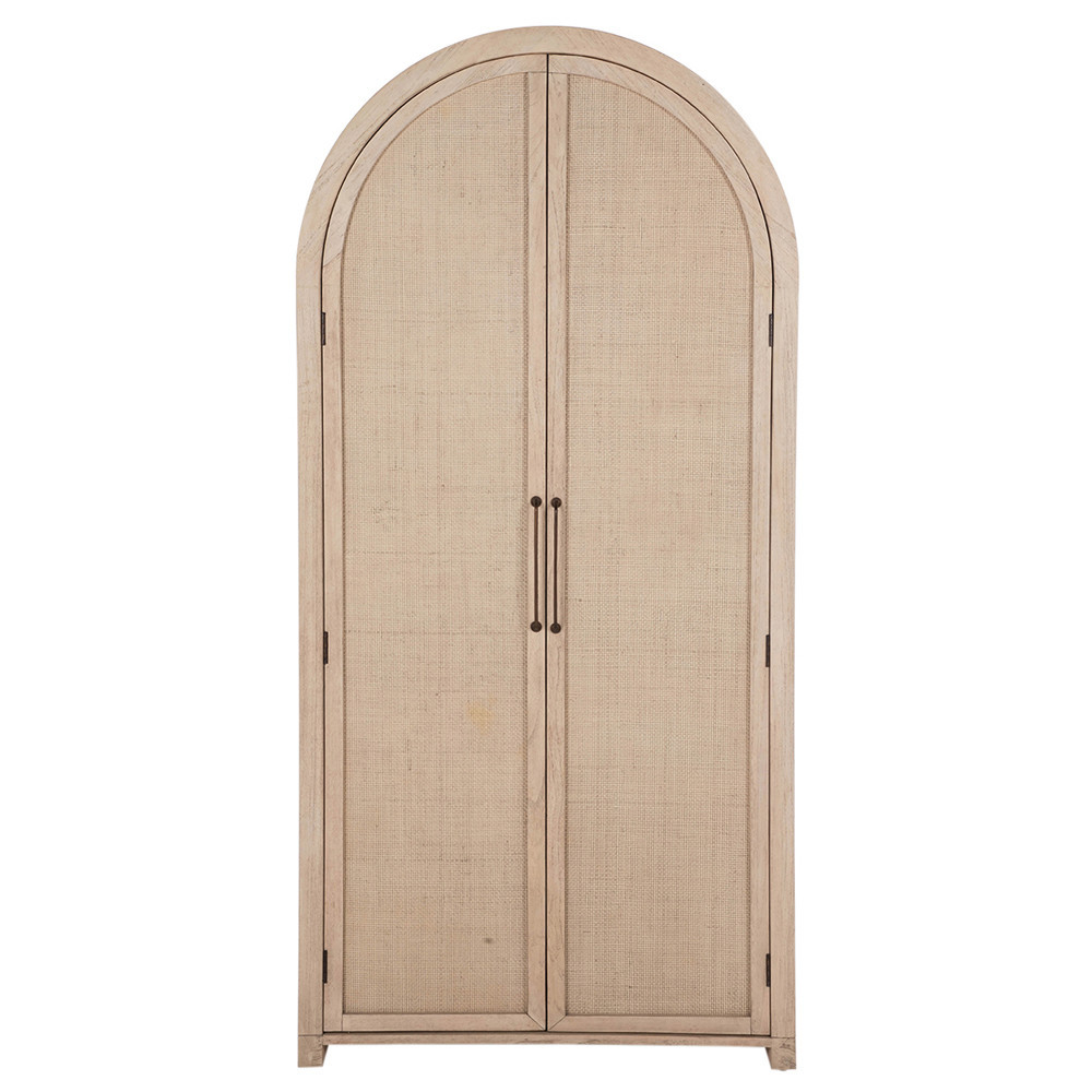 Elba Coastal Beach Natural Rattan Wood Woven Arched Cabinet | Kathy Kuo Home